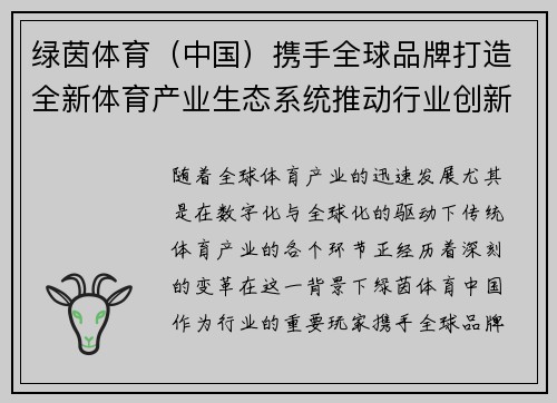 绿茵体育（中国）携手全球品牌打造全新体育产业生态系统推动行业创新与发展